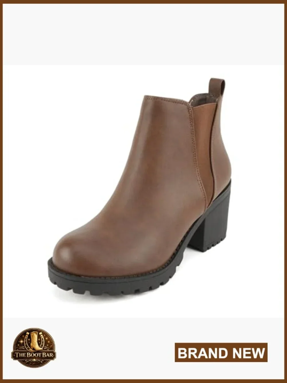 Women's Lug Sole Mid Heel Ankle Booties with Elastic Gore